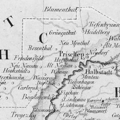 Historischer Landkartenausschnitt mit deutschen Kolonien in der Region Prischib Südrußland